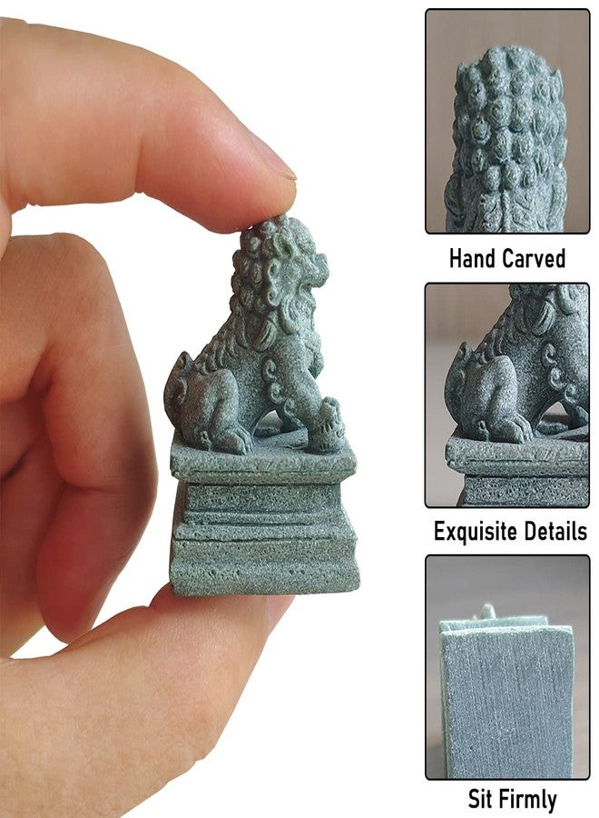 livelyfish Asian Fu Foo Dogs Statues Mini A Pair of Guardian Lion Figurine Sandstone Pets Fish Tank Aquarium Landscape Ornaments Accessories Feng Shui Decorations, A - Image 5